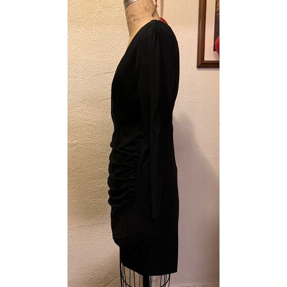 Sarin Mathews Deep V Neck Ruched Bodycon Long Sleeve Mini Dress Black NWT Size S - Picture 5 of 8